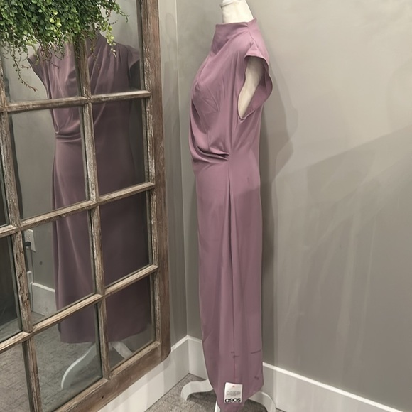 ASOS DESIGN high neck sleeveless midi dress with draped neck in grape US 8 - Picture 3 of 6